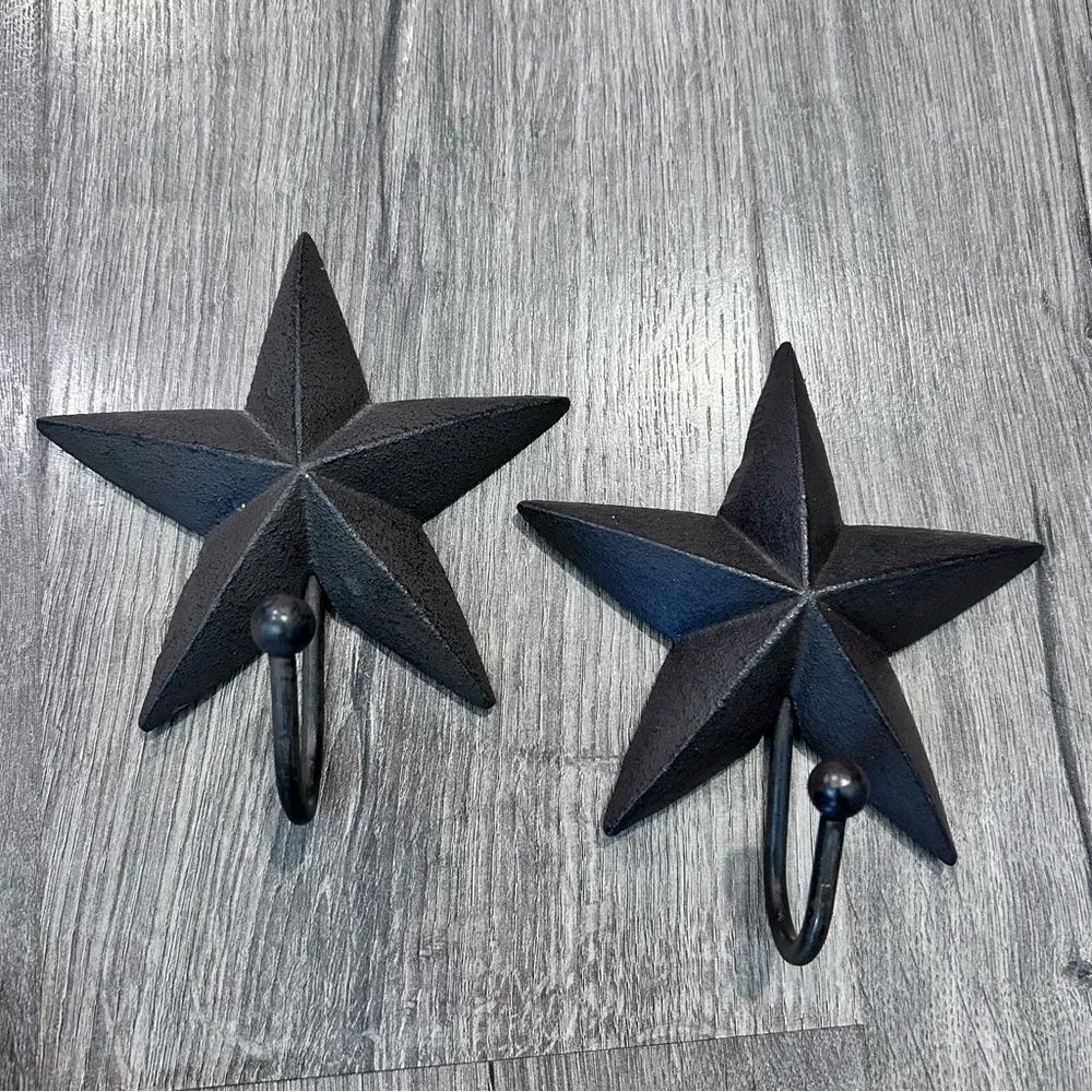 Rustic Texas Star Cast Iron Wall Hooks Western Farmhouse Hanging Decor Set of 2